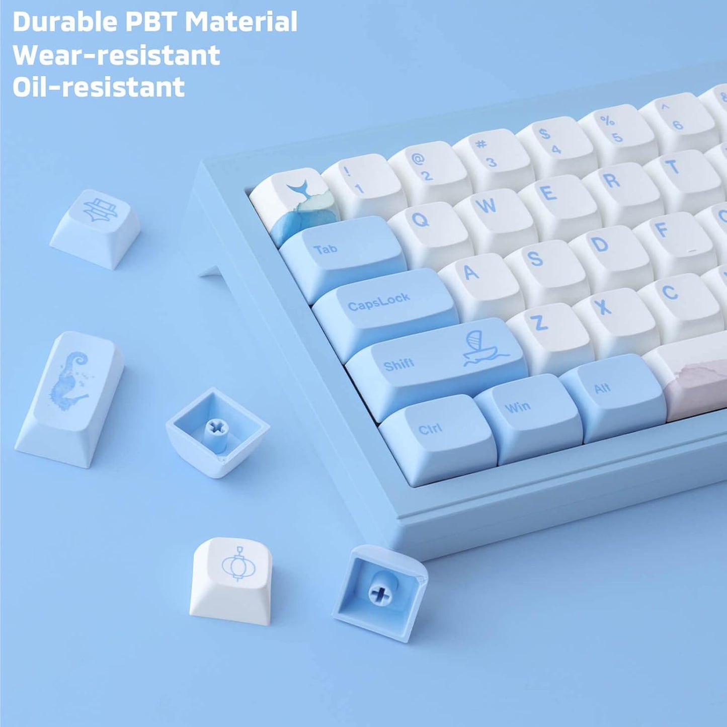 Hyekit PBT Melody of The Sea Keycaps - 137 Keys, Dye-Sublimation, Cute Design, XDA Profile for Cherry/Gateron MX Switches Mechanical Keyboards
