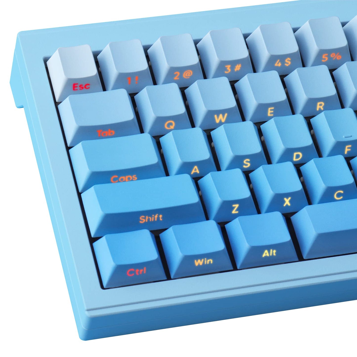PBT Gradient Blue Keycaps - Side Engraving, Double Shot Shine Through, Cherry Profile, 135 Keys, Five Side DYE-Sub, Minimalist Style Custom Keycaps