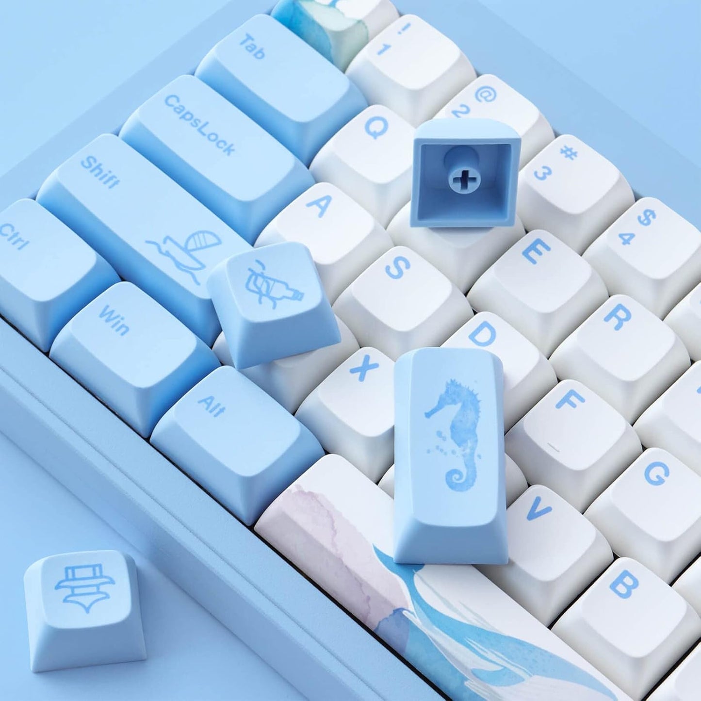 Hyekit PBT Melody of The Sea Keycaps - 137 Keys, Dye-Sublimation, Cute Design, XDA Profile for Cherry/Gateron MX Switches Mechanical Keyboards