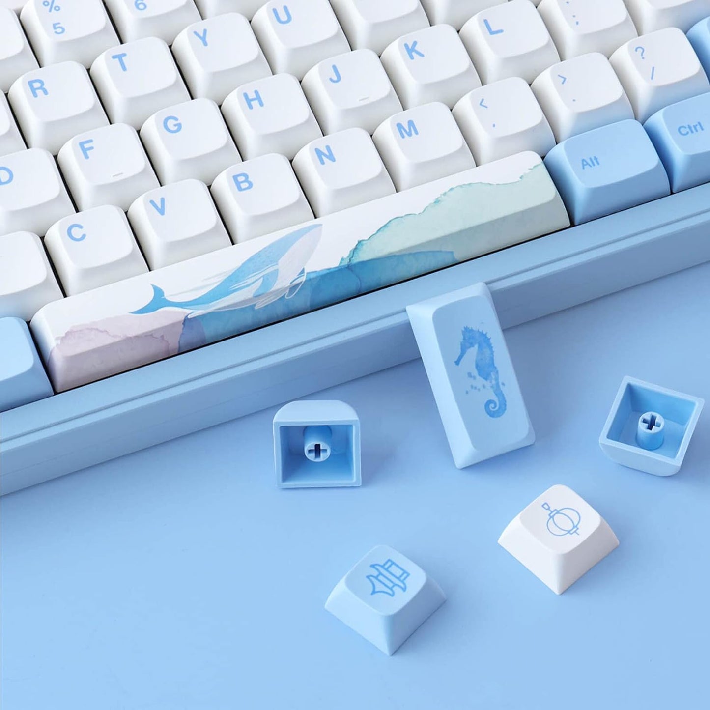 Hyekit PBT Melody of The Sea Keycaps - 137 Keys, Dye-Sublimation, Cute Design, XDA Profile for Cherry/Gateron MX Switches Mechanical Keyboards