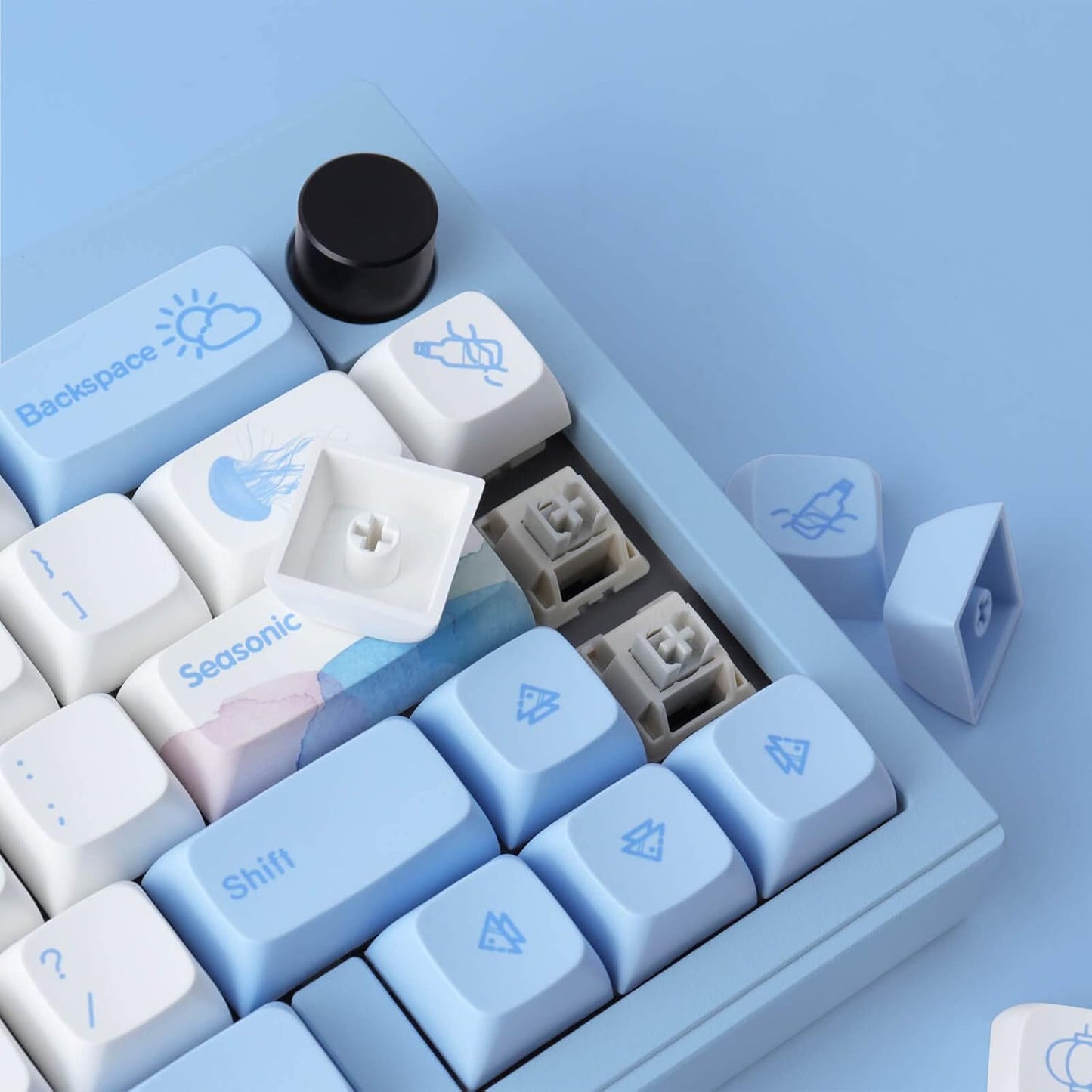 Hyekit PBT Melody of The Sea Keycaps - 137 Keys, Dye-Sublimation, Cute Design, XDA Profile for Cherry/Gateron MX Switches Mechanical Keyboards