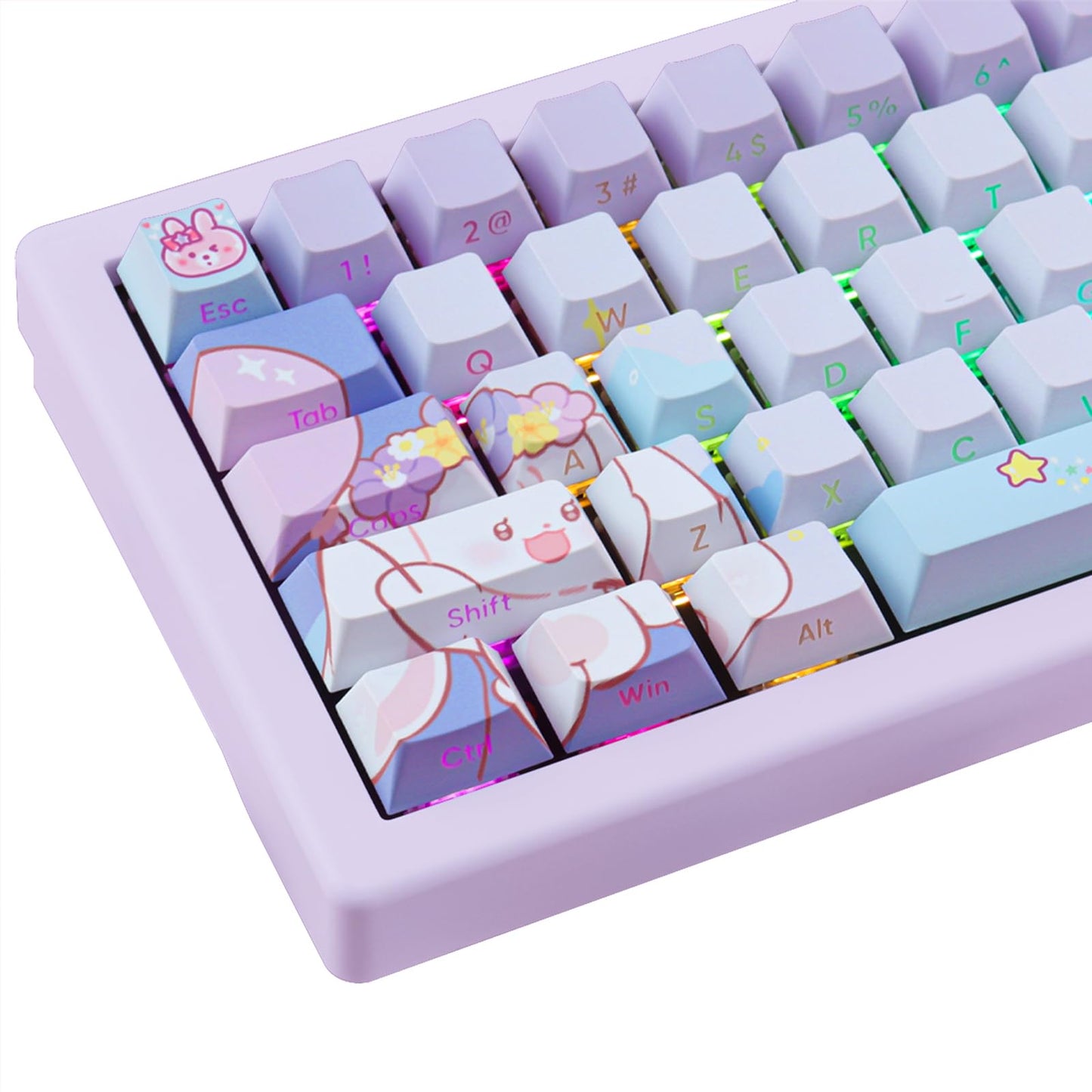 PBT Gradient Blue Keycaps - Side Engraving, Double Shot Shine Through, Cherry Profile, 135 Keys, Five Side DYE-Sub, Minimalist Style Custom Keycaps