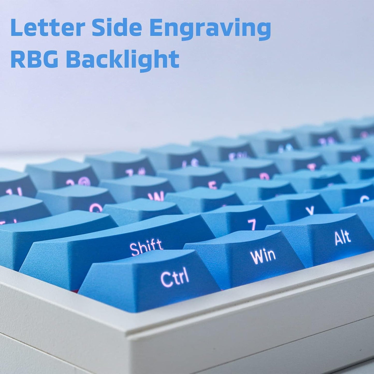 PBT Gradient Blue Keycaps - Side Engraving, Double Shot Shine Through, Cherry Profile, 135 Keys, Five Side DYE-Sub, Minimalist Style Custom Keycaps