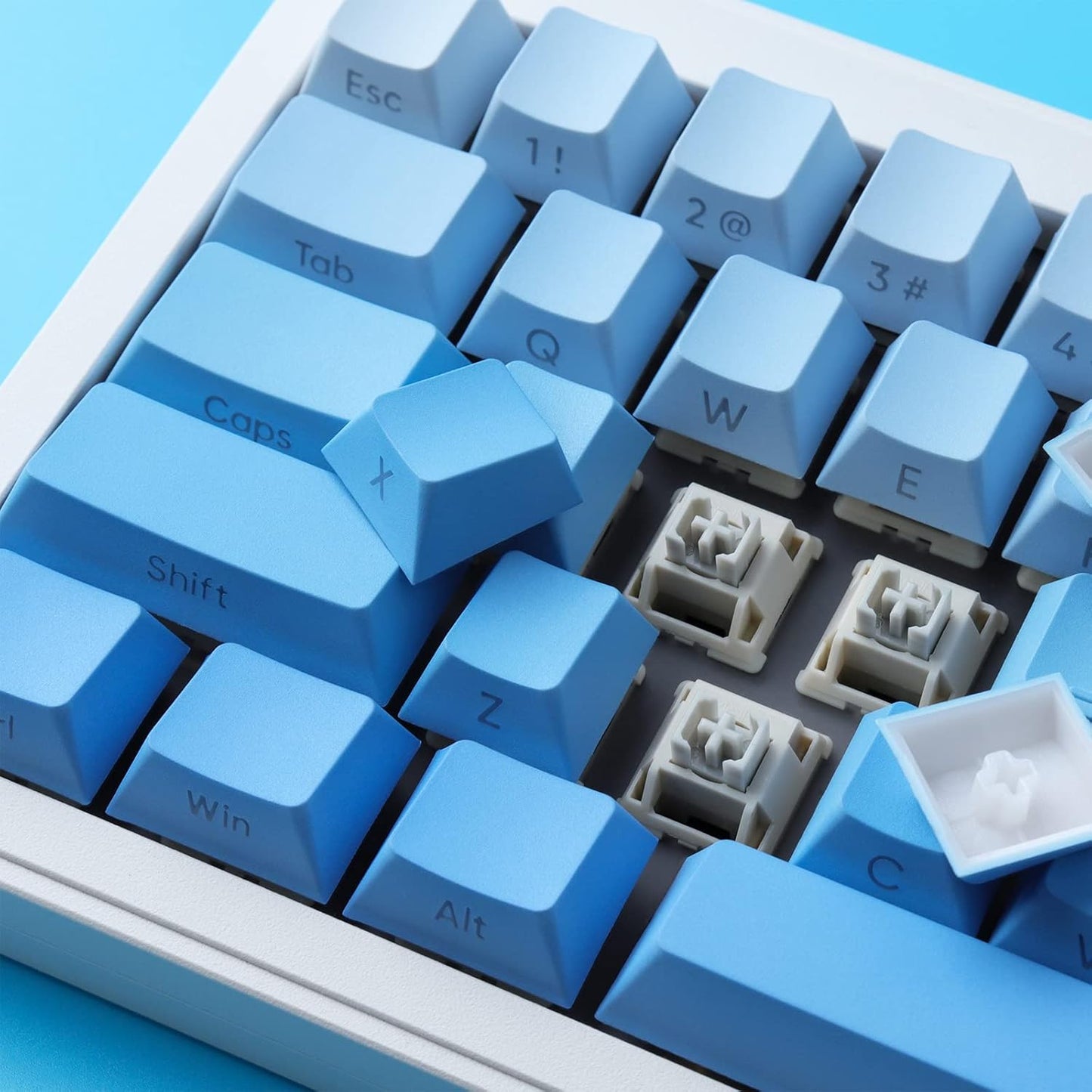 PBT Gradient Blue Keycaps - Side Engraving, Double Shot Shine Through, Cherry Profile, 135 Keys, Five Side DYE-Sub, Minimalist Style Custom Keycaps