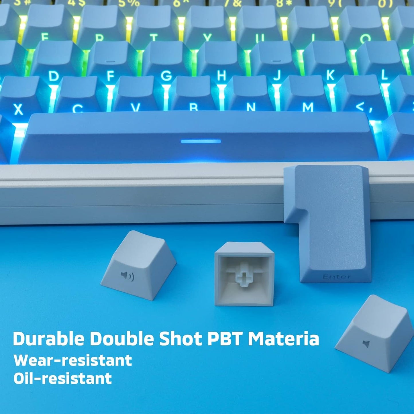 PBT Gradient Blue Keycaps - Side Engraving, Double Shot Shine Through, Cherry Profile, 135 Keys, Five Side DYE-Sub, Minimalist Style Custom Keycaps