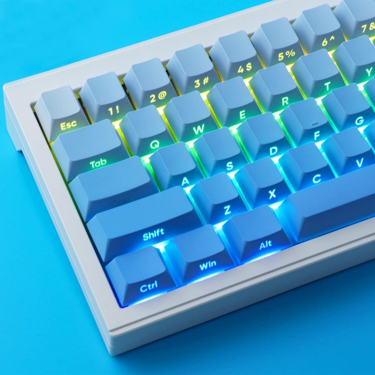 PBT Gradient Blue Keycaps - Side Engraving, Double Shot Shine Through, Cherry Profile, 135 Keys, Five Side DYE-Sub, Minimalist Style Custom Keycaps