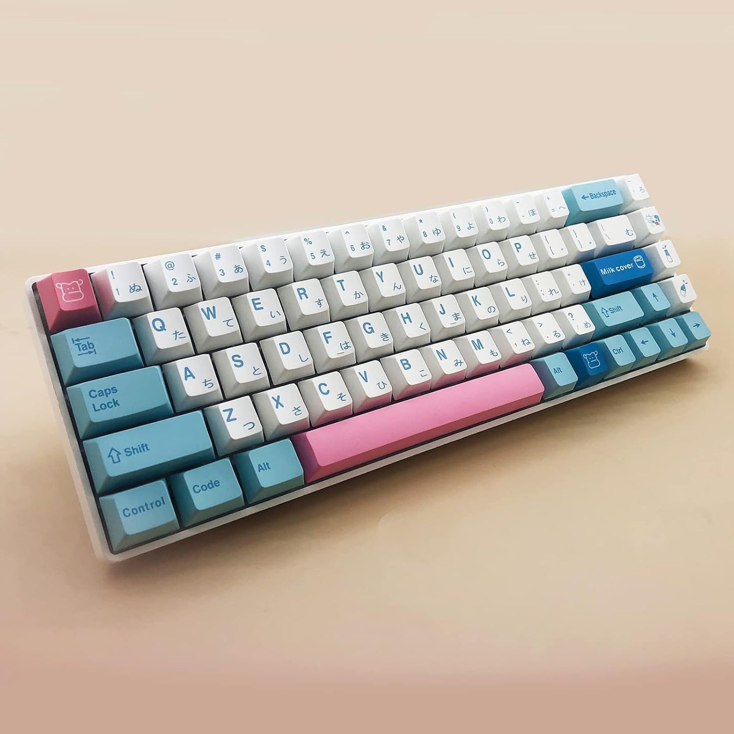 Hyekit 140 Key PBT Dye-Sublimation Milk Keycaps - Cherry Profile Cute Keycaps for 61/87/104/108/84/64/98/96 Mechanical Keyboard