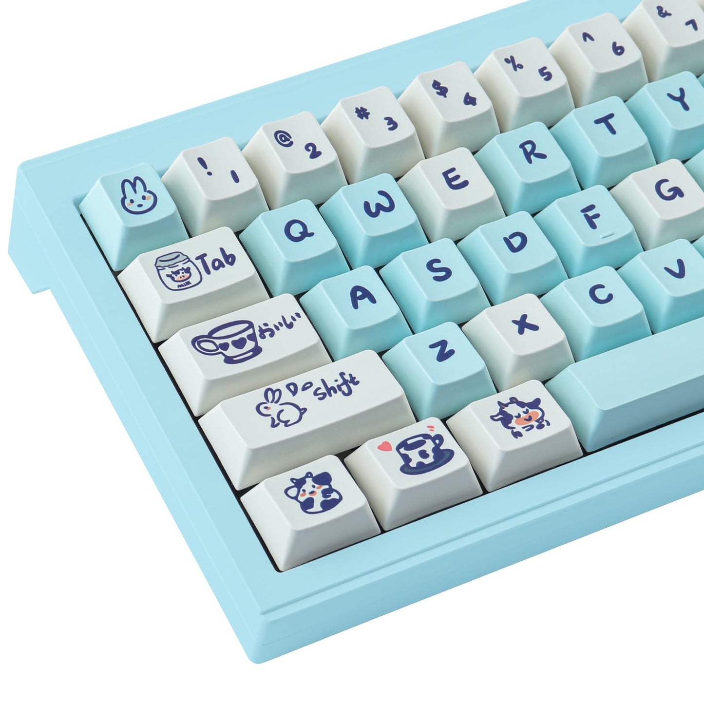 PBT Gradient Blue Keycaps - Side Engraving, Double Shot Shine Through, Cherry Profile, 135 Keys, Five Side DYE-Sub, Minimalist Style Custom Keycaps