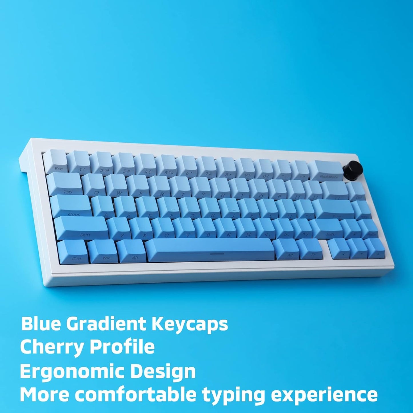PBT Gradient Blue Keycaps - Side Engraving, Double Shot Shine Through, Cherry Profile, 135 Keys, Five Side DYE-Sub, Minimalist Style Custom Keycaps
