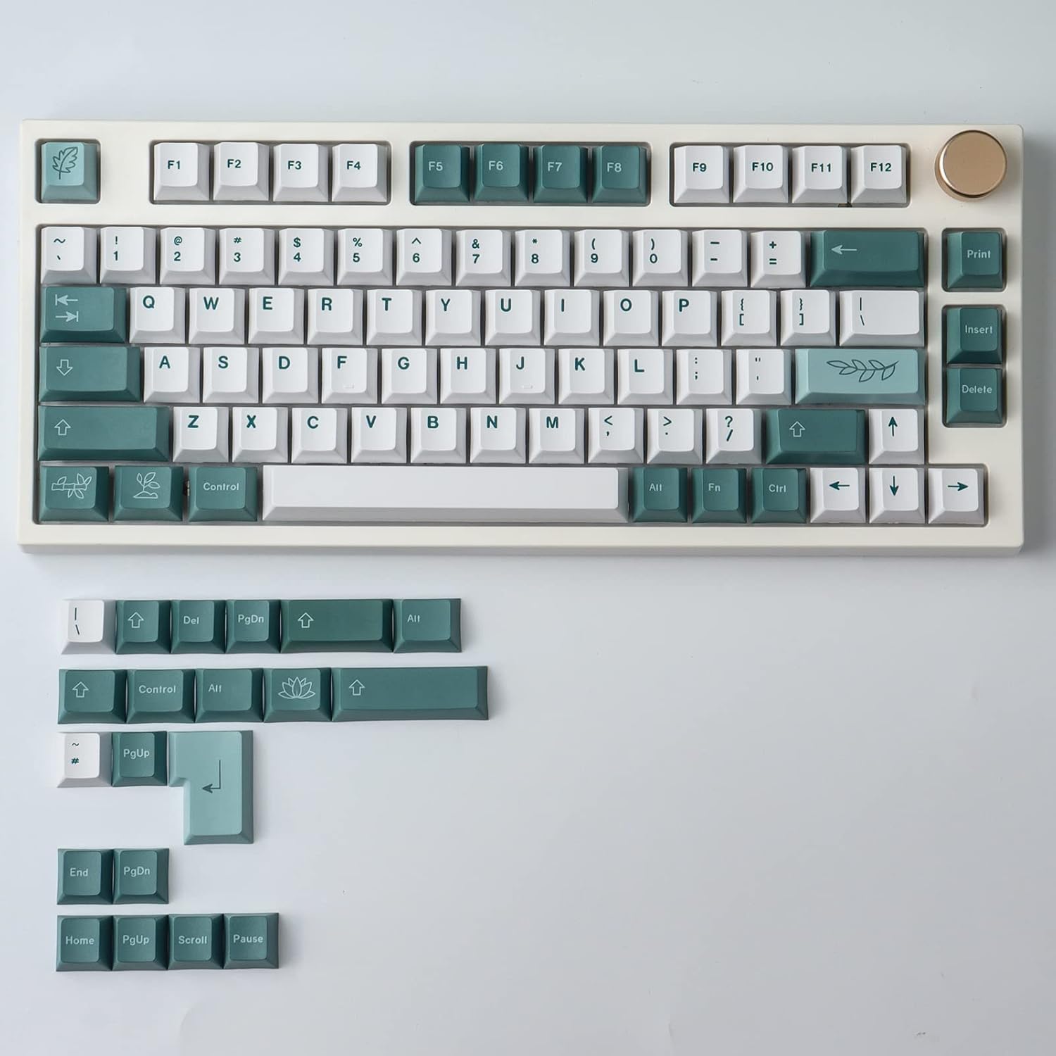 PBT Keycaps 100 Keys Botanical Garden Dye-Sublimation Cherry Profile US/ISO Layout Custom Keycaps for 61/64/68/75/87 Mechanical Gaming Keyboard