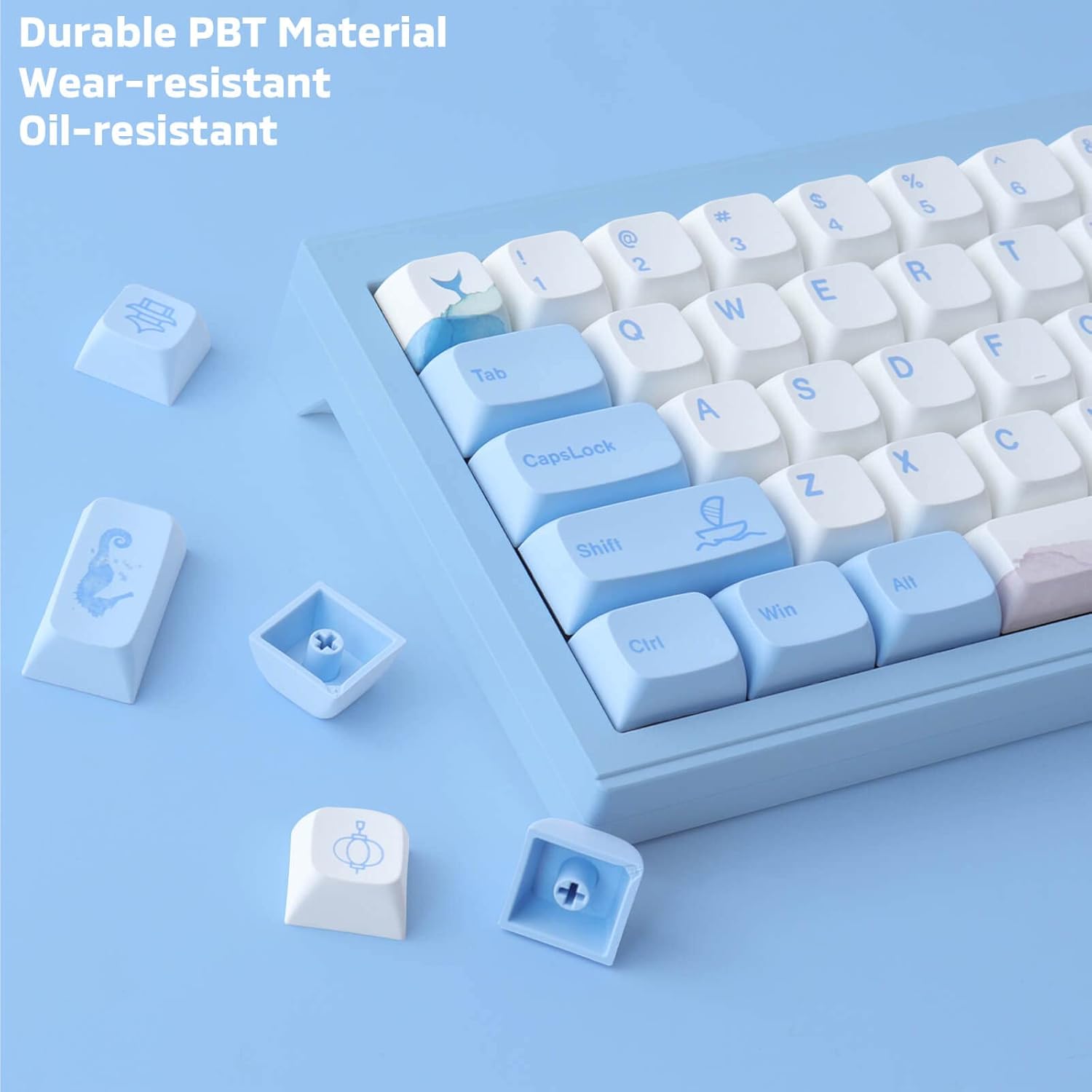 Hyekit PBT Melody of The Sea Keycaps - 137 Keys, Dye-Sublimation, Cute Design, XDA Profile for Cherry/Gateron MX Switches Mechanical Keyboards