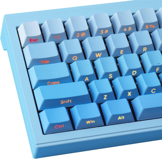 PBT Gradient Blue Keycaps - Side Engraving, Double Shot Shine Through, Cherry Profile, 135 Keys, Five Side DYE-Sub, Minimalist Style Custom Keycaps