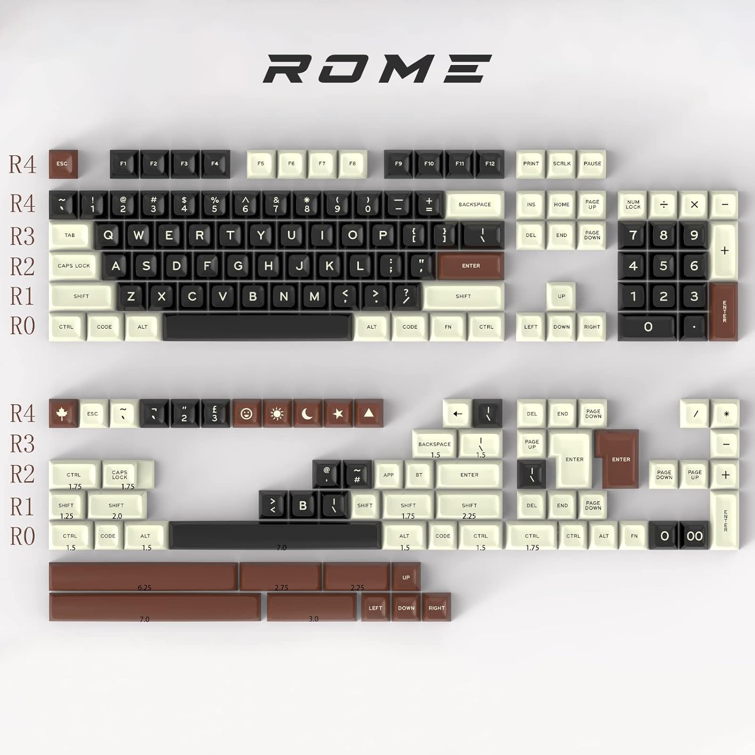 Hyekit Keycaps - Double Shot, Sparta ABS Keycaps, SA Profile, Full 172 Key Set, for Mechanical Keyboard, US and UK Layouts, 2.25u, 2.75u, 3u, 6.25u, 7u Spacebar(Roman Legion)