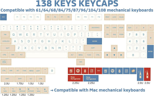 Hyekit PBT Keycaps 138 Keys Soy Milk Keycap Dye-Sublimation Cute Keycaps XDA Profile Custom Keycap Set for Mac Windows PC Mechanical Keyboards