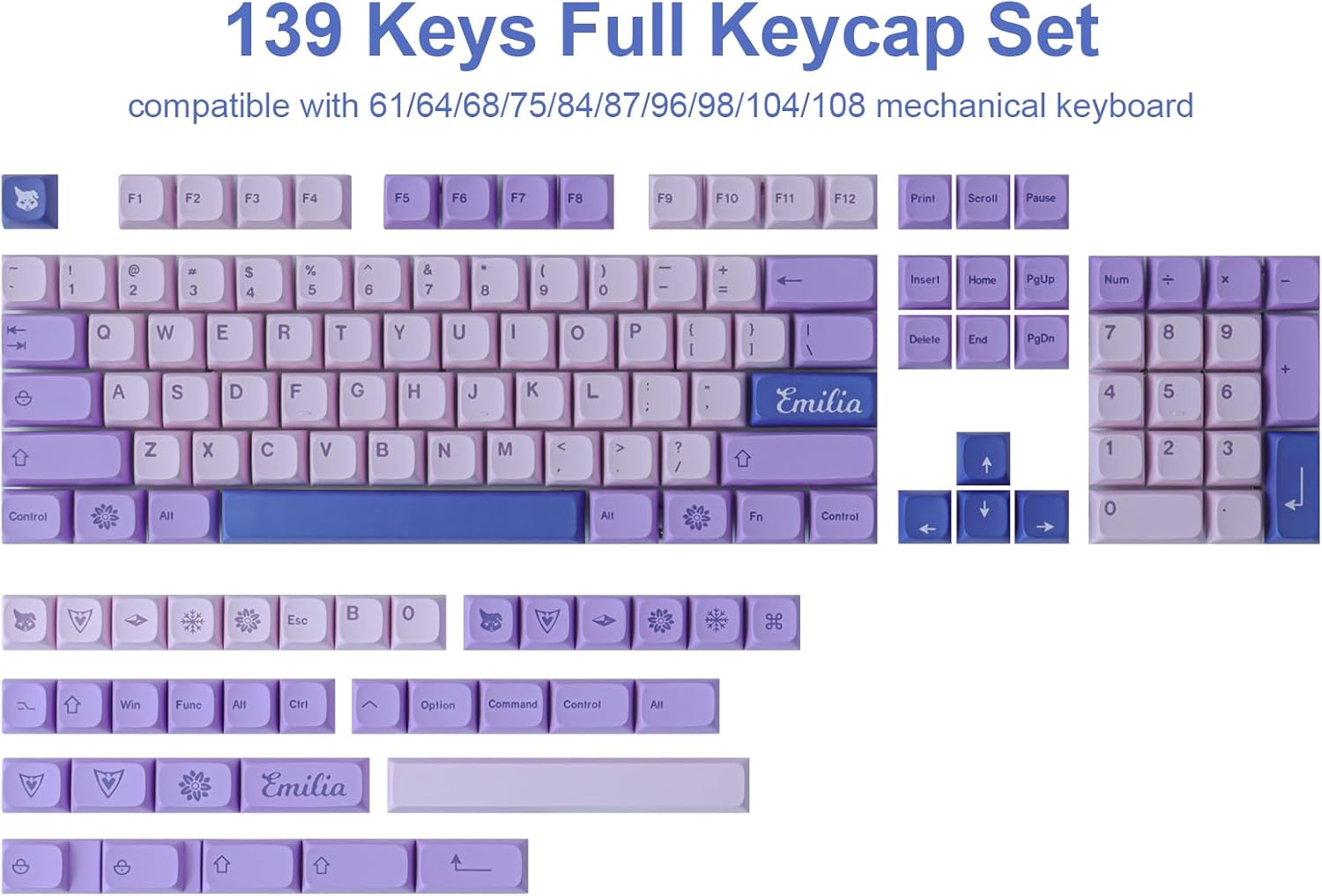 Hyekit PBT Keycaps, 132 Keycaps Dye-Sublimation Cherry Profile Botanical Keycap for Cherry MX Mechanical Keyboards (Witch Emilia)