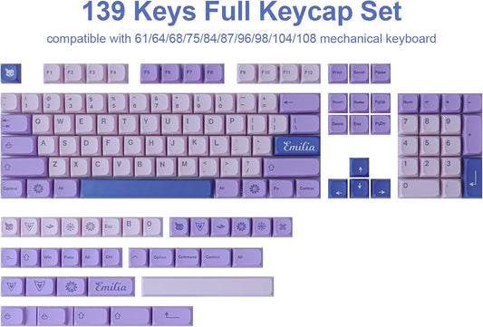 Hyekit PBT Keycaps, 132 Keycaps Dye-Sublimation Cherry Profile Botanical Keycap for Cherry MX Mechanical Keyboards (Witch Emilia)