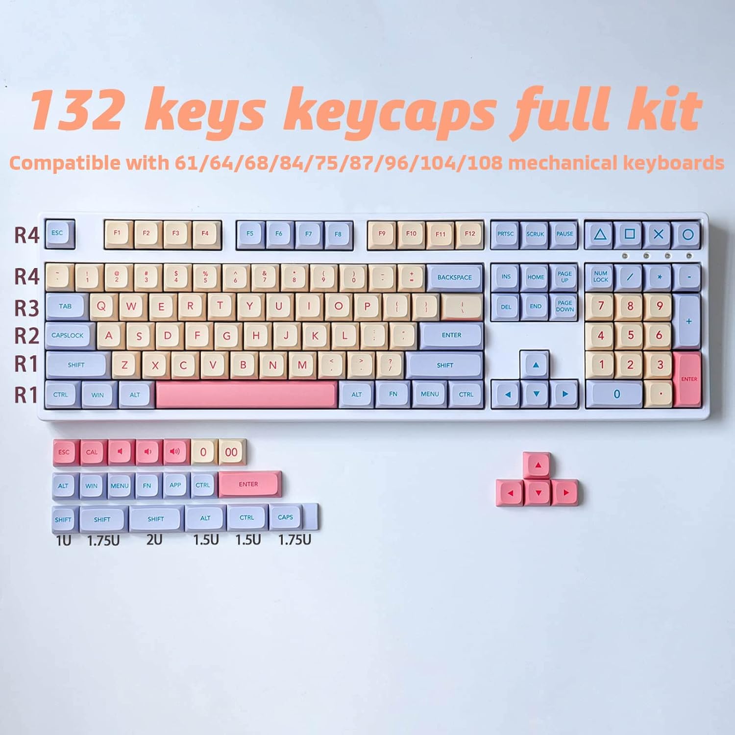 Hyekit Marshmallow Keycaps - 132 Keys, Dye-Sublimation, Cute Design, XDA Profile, Cherry Gateron MX Switch Compatible
