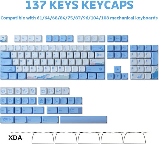 Hyekit PBT Melody of The Sea Keycaps - 137 Keys, Dye-Sublimation, Cute Design, XDA Profile for Cherry/Gateron MX Switches Mechanical Keyboards